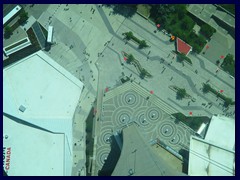 Views from CN Tower 41 - Glass floor, looking down the tower towards the aquarium